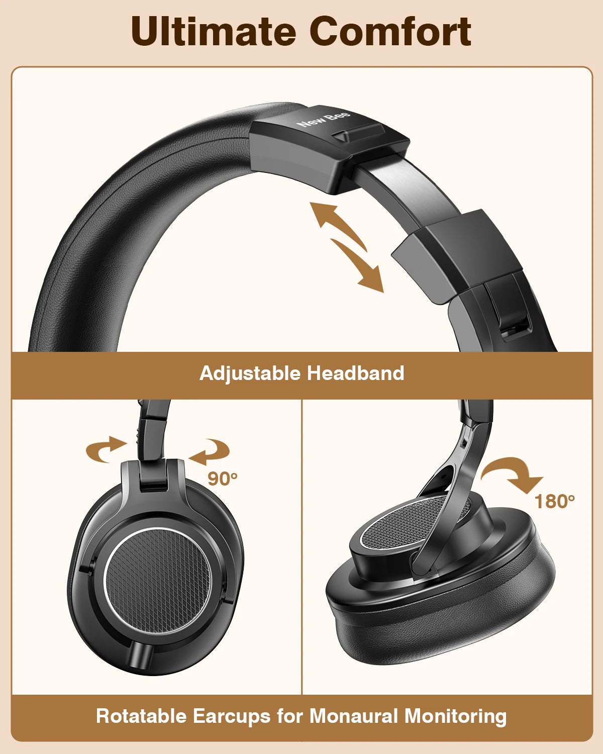 New Bee Wired Hi-Res Studio Headphone Monitor Music Professional Studio Pro 50 DJ Headphones With Microphone Over Ear Earphone