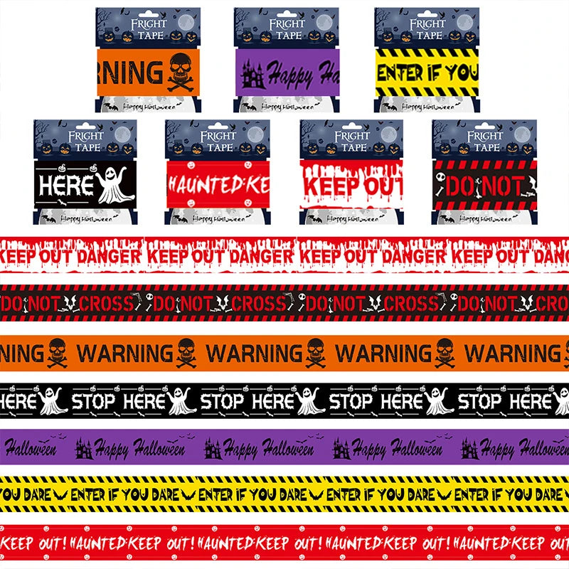 NEW 1PC Halloween Props Window Prop Warning line Plastic Skull Head Warning Tape Signs Halloween Decoration Witch Balloons lot