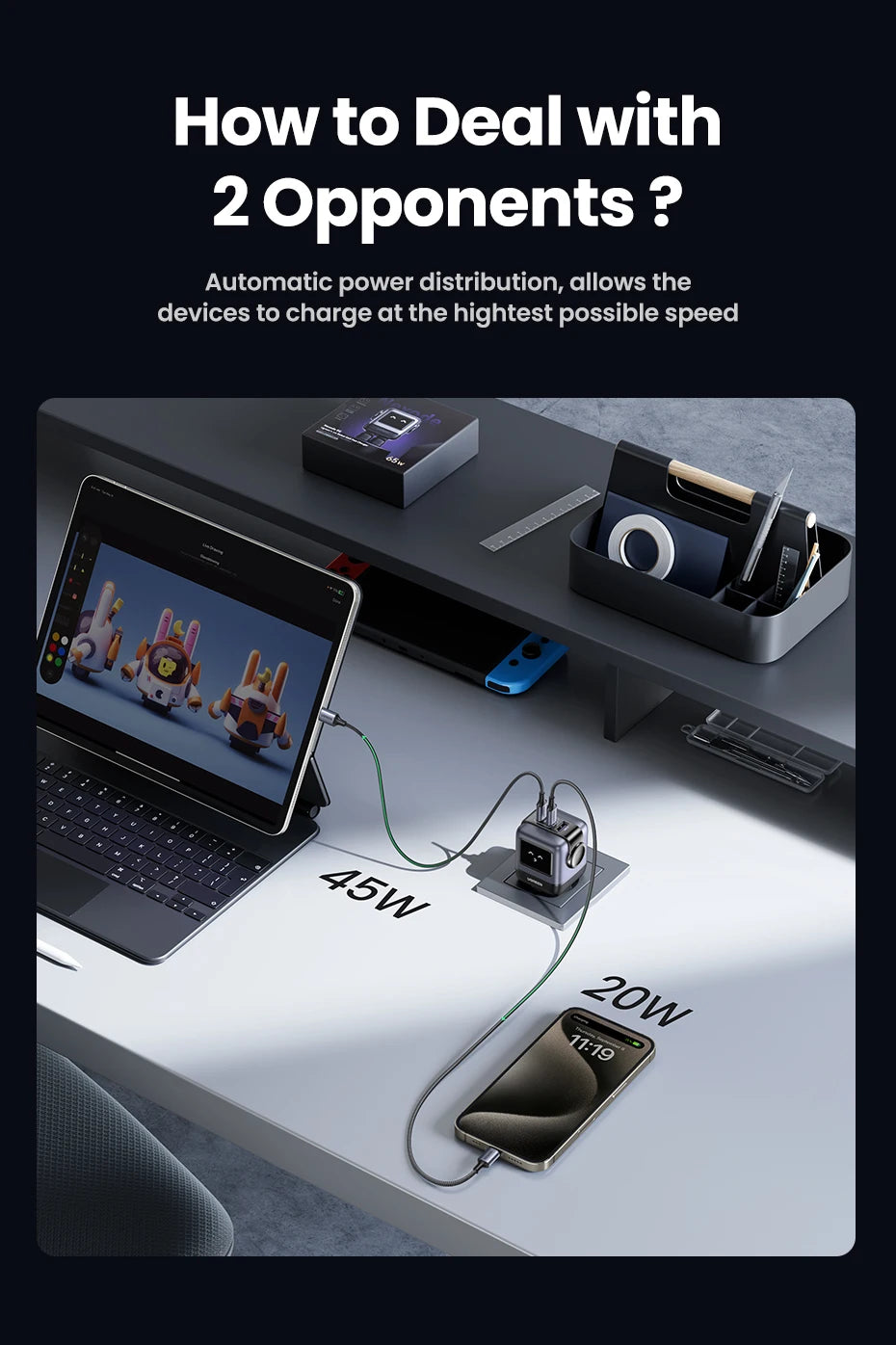 【Korean Plug】UGREEN 65W GaN Charger Robot Design QC 4.0 PPS For Macbook Pro Laptop Tablet iPad iPhone16 15 Pro PD Fast Charger