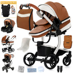 Lightweight Baby Stroller 3 in 1 Stroller PU Leather Stroller for Newborn Baby Car Seat Portable Baby Cart Pram High Landscape