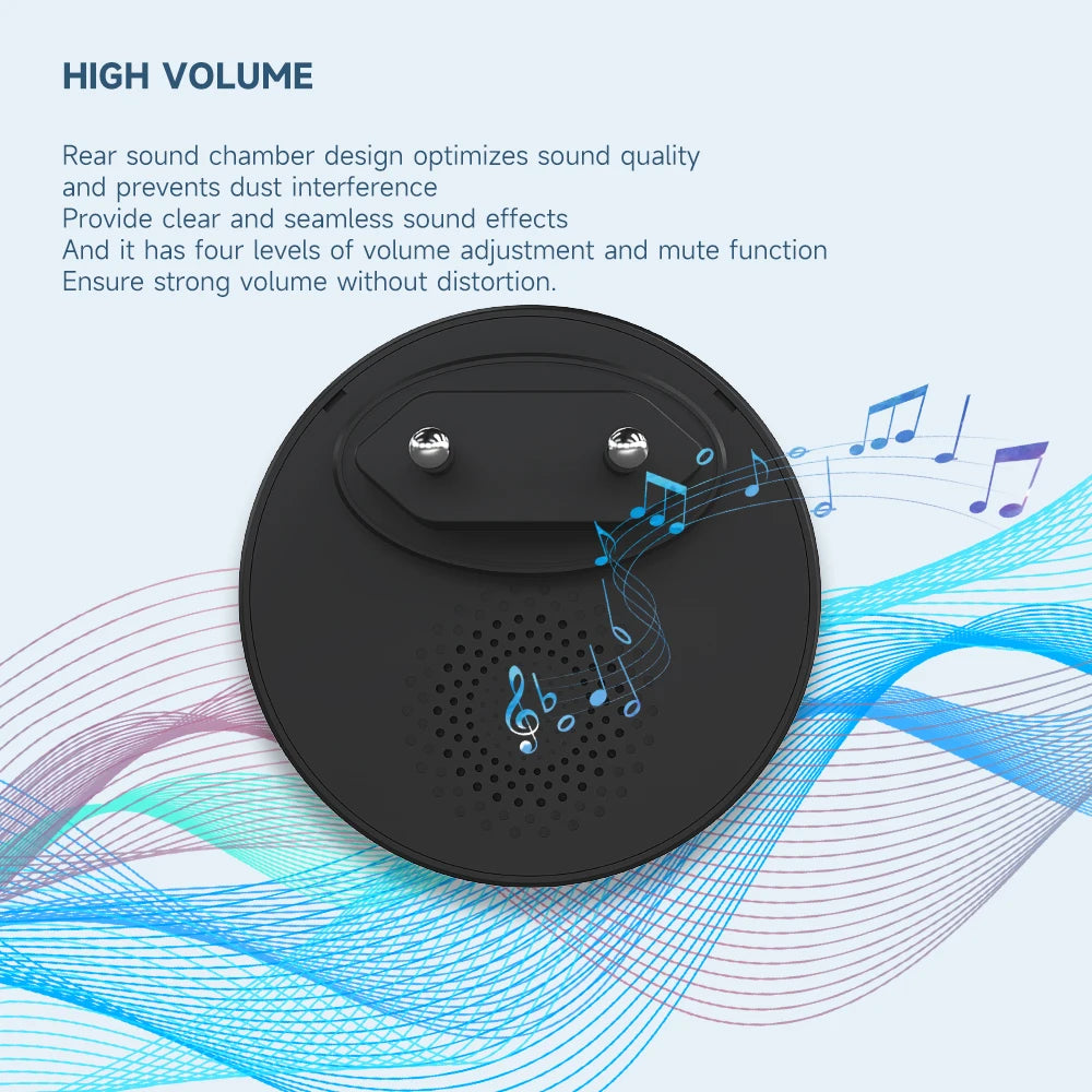 Circular Black Self Powered Wireless Doorbell AC 110v 220v US/EU Plug With 60 Rings Waterproof Long-Distance Kinetic Door Bell