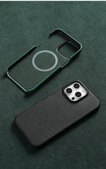 for Magsafe Case for iPhone 17 15 16 Pro Max Air 16Pro Natural Cowhide Lychee Leather Magnetic Protector Luxury Phone Back Cover