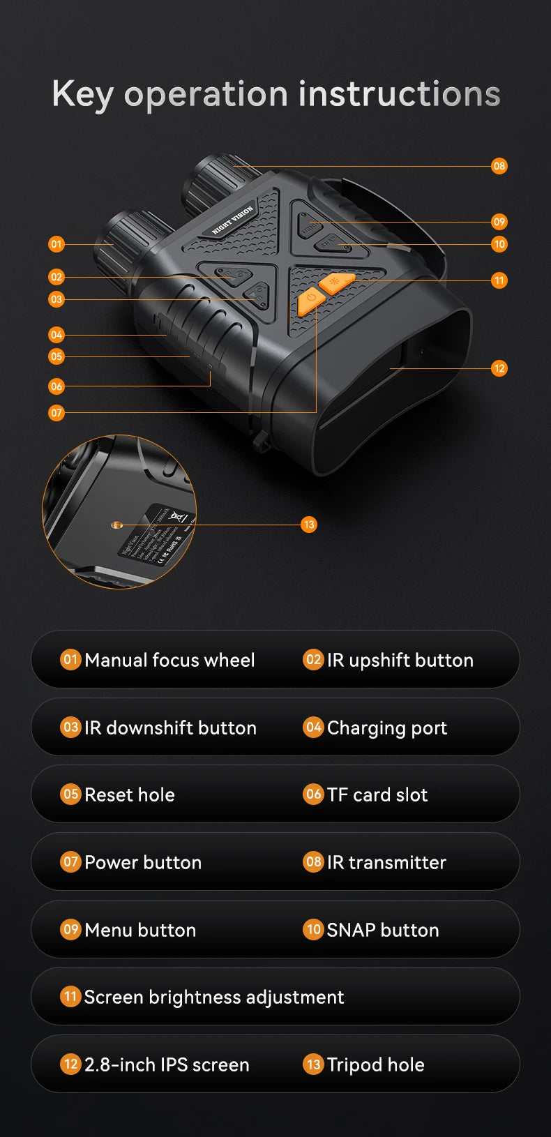 Binocular Infrared Night Visions Device 3W Infrared Telescope 10X Digital 800M Full Dark Viewing Video Record forHunting Camping