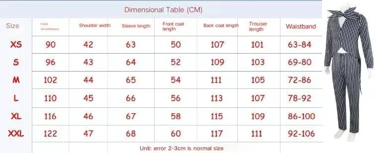 Anime Jack Skellington Cosplay Costume for Adult The Nightmare Before Christmas Jack Uniform Clothes Suit Halloween Costumes