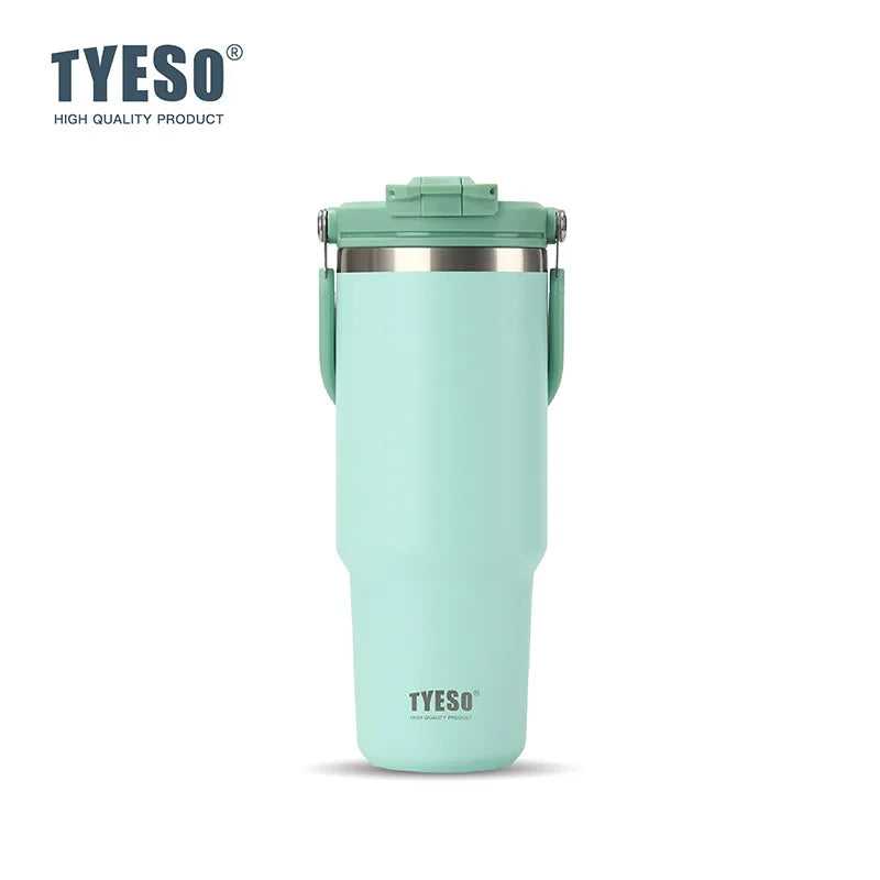 Tyeso Large-Capacity Vacuum Flasks Handle Vacuum Cup Dual-Drink Coffee Mug Stainless Steel Ice Cup Car Bottle Hot Cold Retention