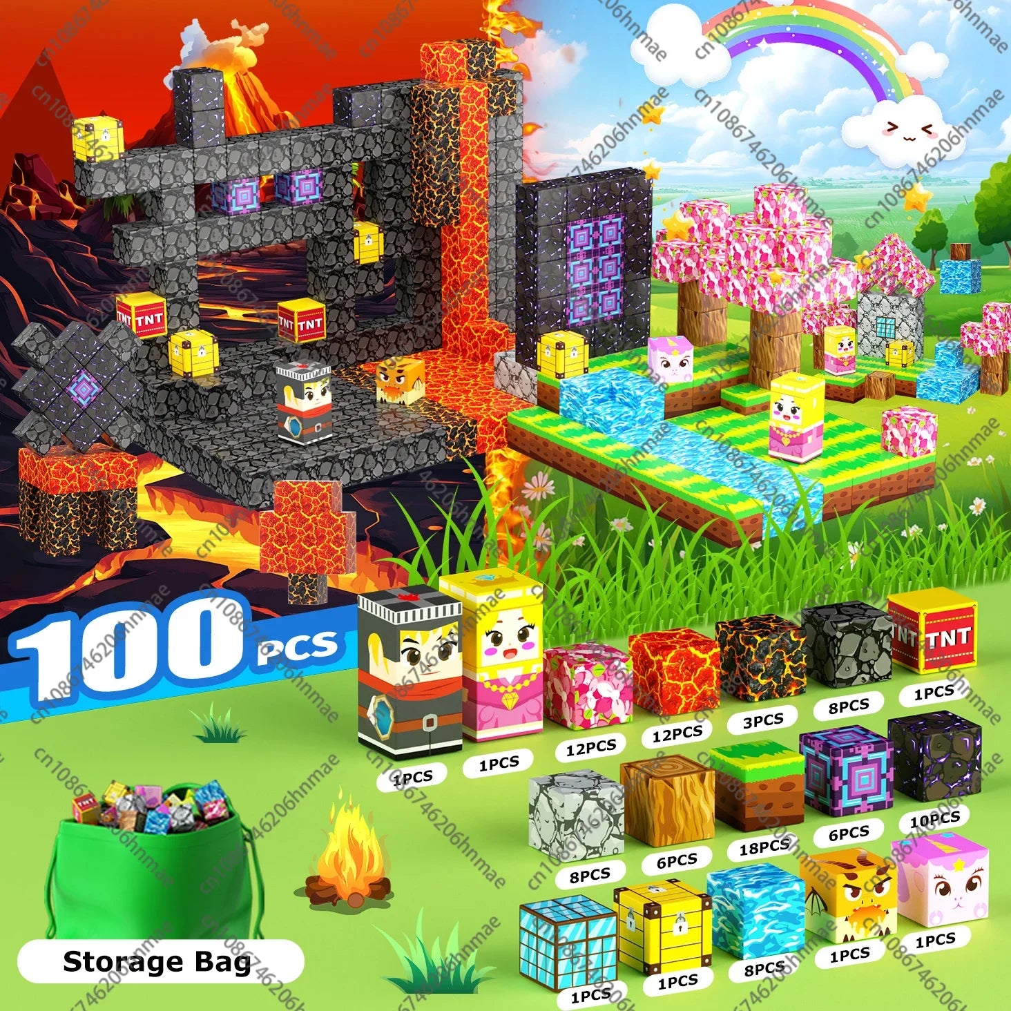 Magnetic Building Blocks Mine World Magnet Cube Set for Boy Girl Kid Age 3+ DIY Model Children STEM Educational Sensory Toy