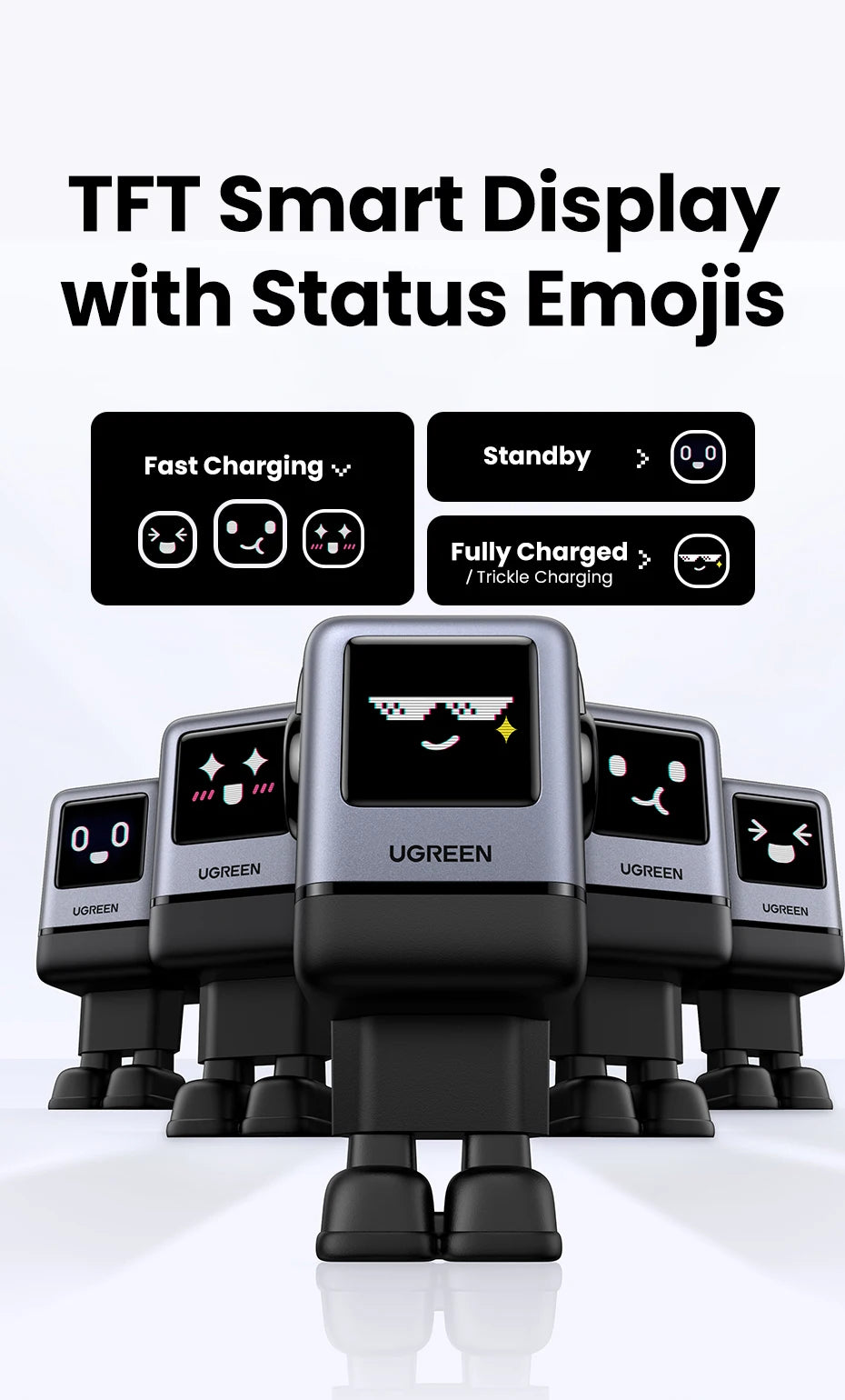 UGREEN Uno 100W GaN Charger Robot Design QC4.0 3.0 PPS PD 3.0 Fast Charger for iPhone 17 16 15 Pro Macbook Air Laptops Tablets