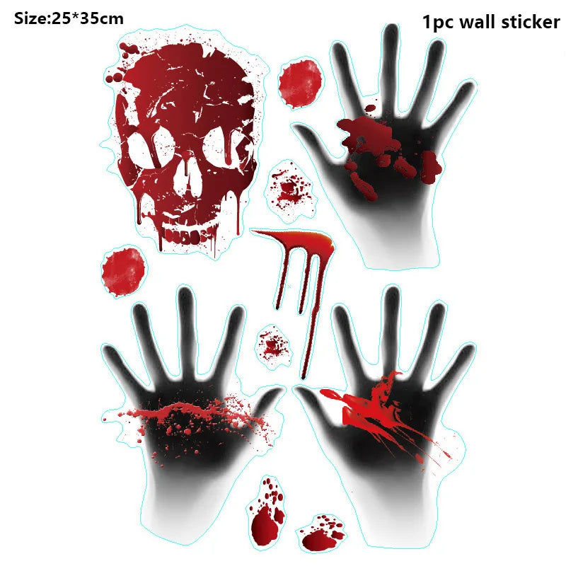 Halloween Wall Doors Windows Stickers Blood Handprint Footprint Skull Pattern Halloween Party Scene Decor Supplies Horror Props