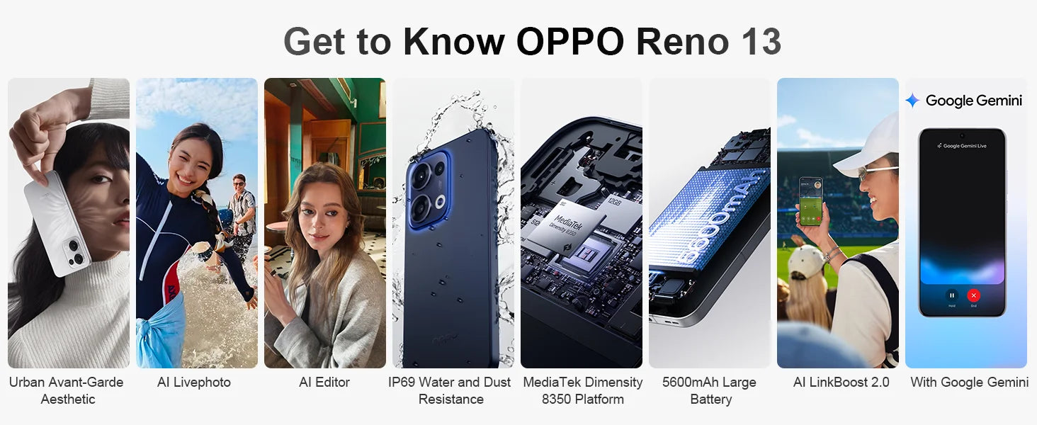 OPPO Reno13 5G 12+256GB, AI Smartphone Android Without Contract, Mobile Phone, Dimensity 8350 5G, 120Hz 6.59 Inch AMOLED Screen, 50MP AI Main Camera, SUPERVOOC 80W, 5600mAh Battery, IP69, 4K Video