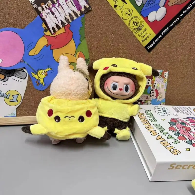 For/Cloth 17cm Labubu New Mini Plush Doll Clothing Set Cute Pikachu Suit Cartoon  Vinyl Doll Kpop Idol Doll Clothing Accessories