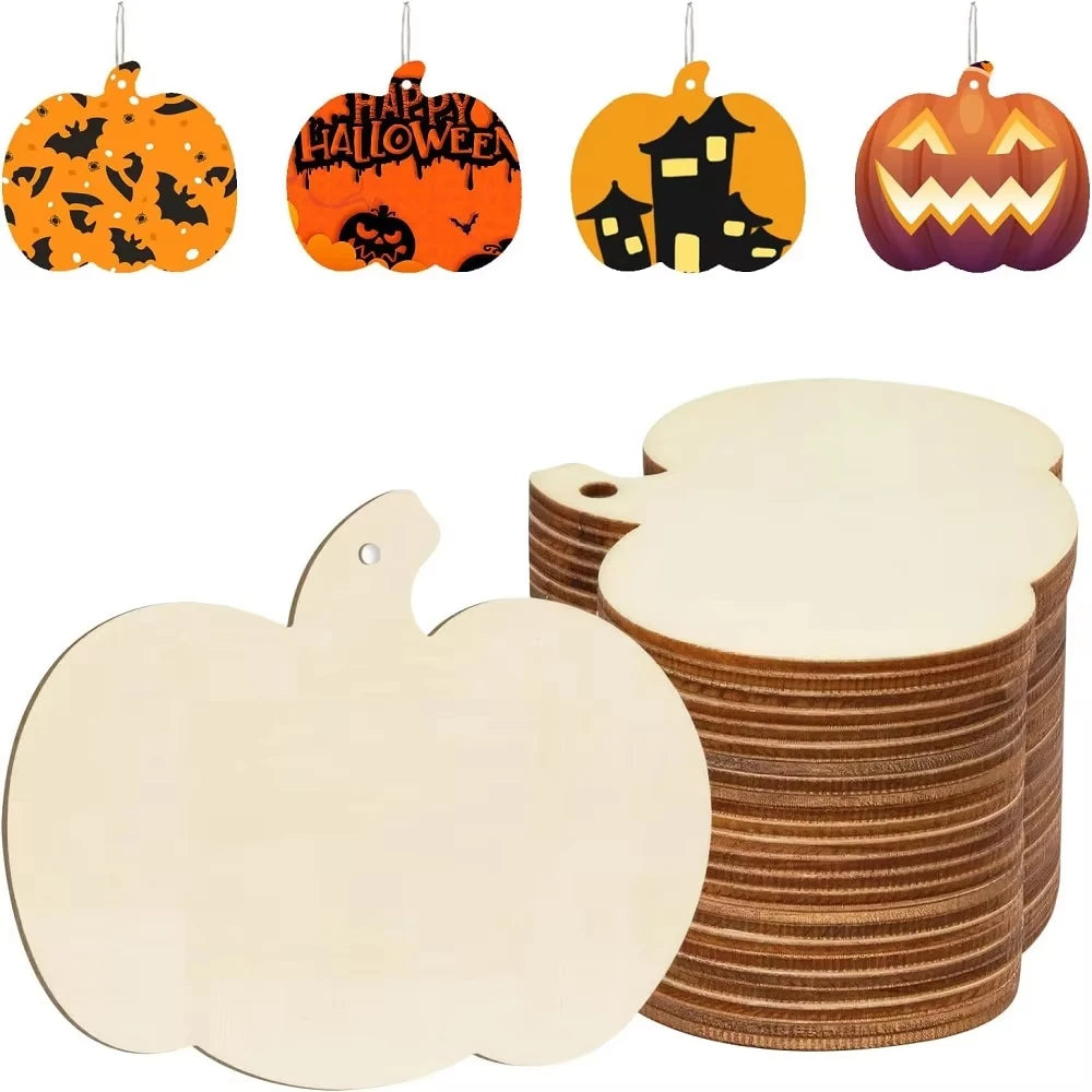 10/20pcs Wooden Pumpkin Cutouts Halloween Pumpkin Wood Ornaments with Rope Pumpkin Wooden Decorative for DIY Wood Chips