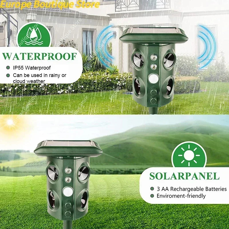 High Effective Solar Powered Ultrasonic Animal Repeller with PIR Motion Sensor for Outdoor Garden Deterrent