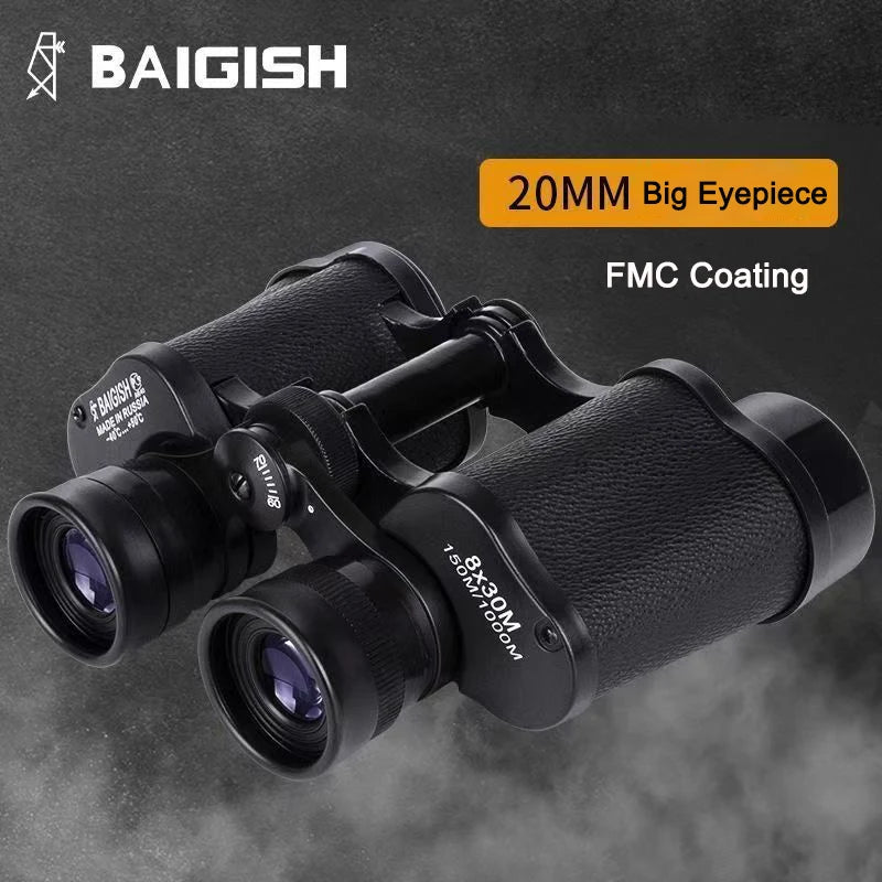 Baigish 8x30 Russian Binoculars Full Metal Structure Glasses Professional Military Waterproof Telescope Leather Bag For Hunting