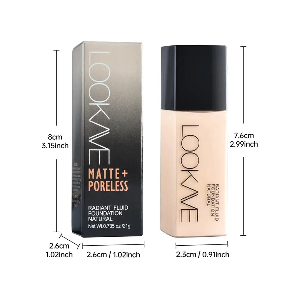 LOOKAVE Liquid Foundation Long Lasting Full Coverage Matte Cream CC Foundation Makeup Concealer Natural Liquid Base Moisturizing