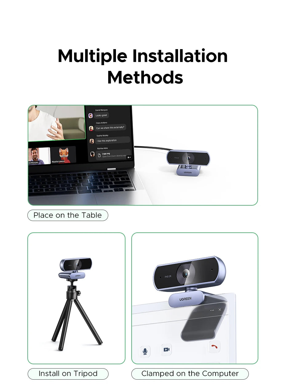 【RU】 UGREEN 2K Web cam with Microphone, Full HD 2K, Auto Light Correction, Video Webcam for Streaming