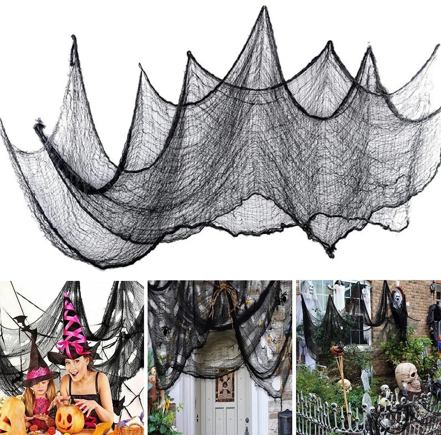 76x183cm Halloween Decorations Black Creepy Gauze Cloth Window Table Door Net Spooky Fancy Dress Party Haunted House Wall Decor