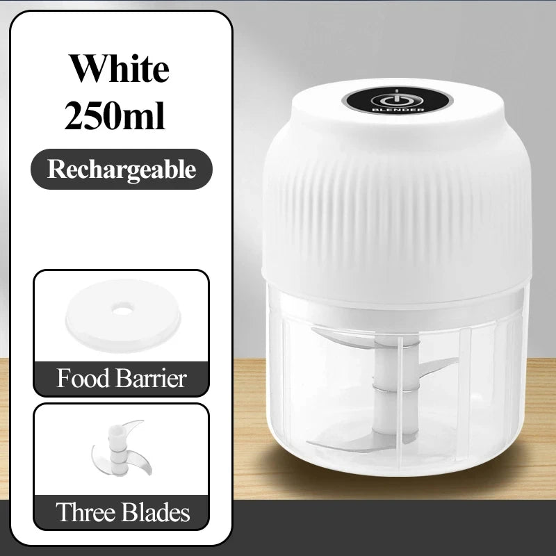 250ml Mini Wireless USB Rechargeable Electric Vegetable Chopper Garlic Crusher Food Chopper for Kitchen Gadgets for Garlic