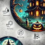 Classic Halloween Haunted House Iron Sign - Weather-Resistant Round Metal Decor for Door & Wreath