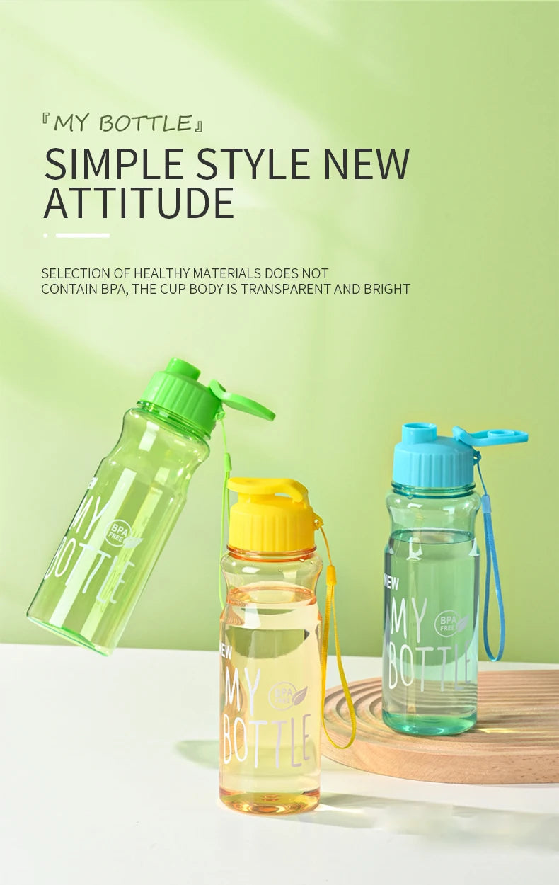 Transparent Water Bottle Portable Sport Cup for Drinking Kitchen Tools 650ML Water Bottle For School Gym Travel Girl Boy