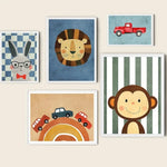 Tiger Lion Frog Bear Cat Balloon Funny Animals Posters Prints Wall Art Canvas Neutral Nursery Pictures for Baby Kids Room Decor