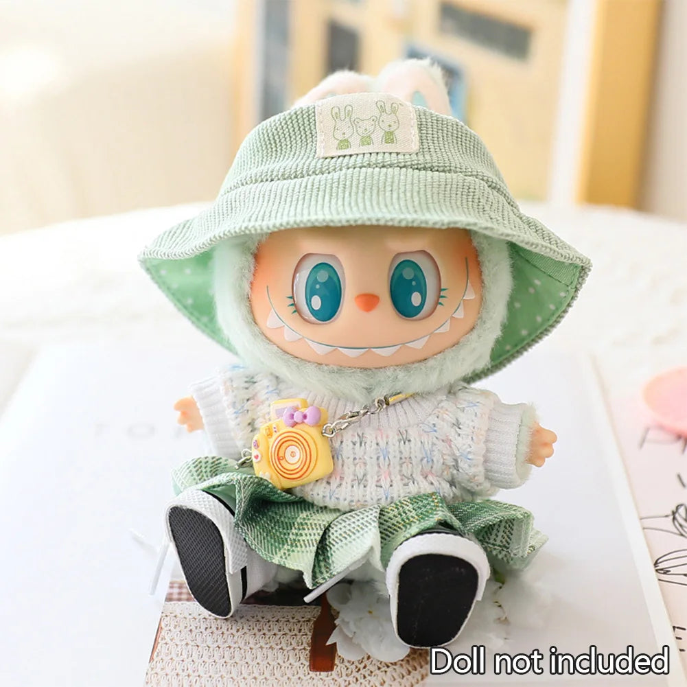 Mini Doll'S Clothes Outfit Accessories for 15-17cm Ropa Labubu & 10cm Cotton Doll Love Hoodie Pink Yarn Skirt Clothing no doll