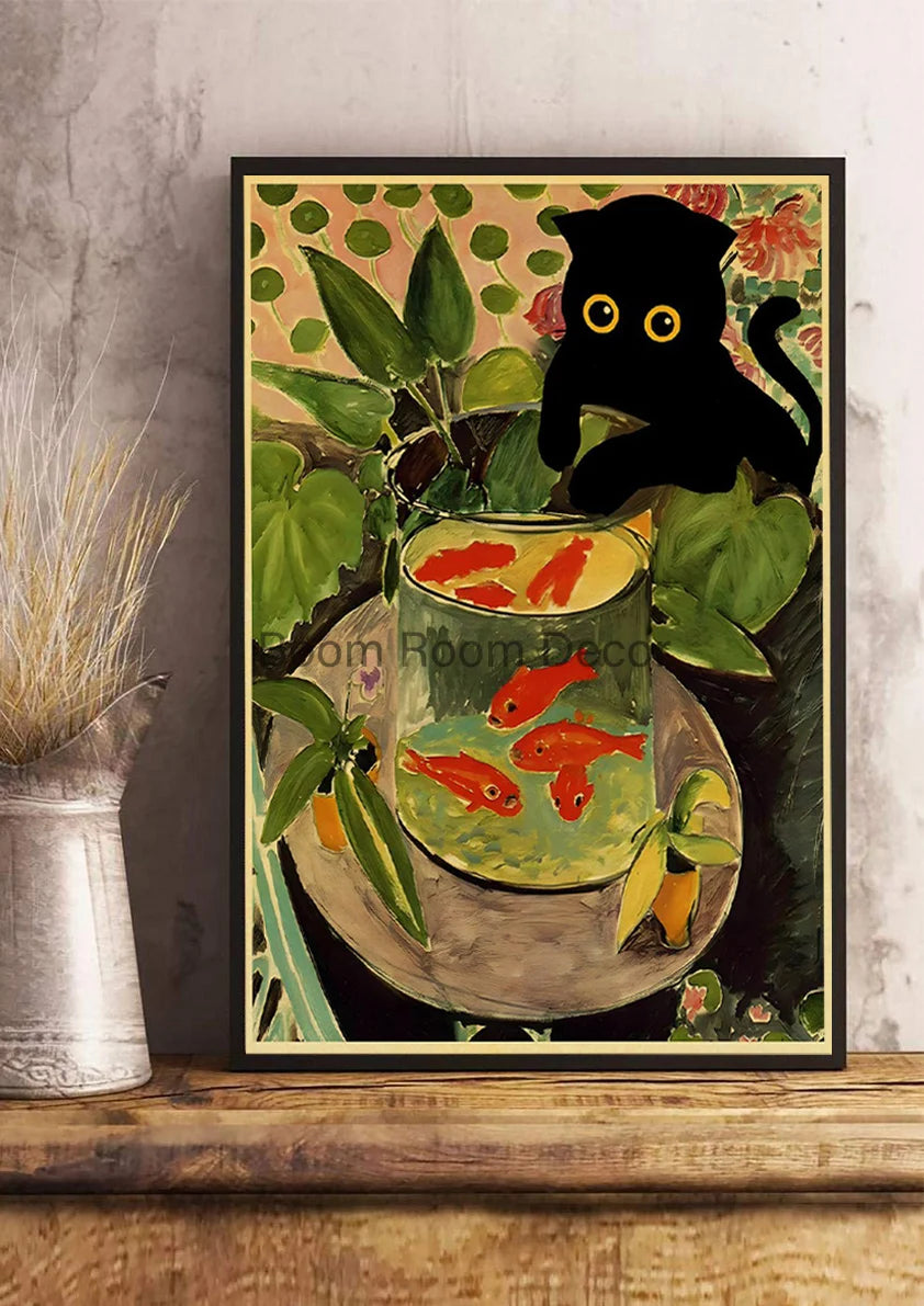 Digital Cats Cute Poster Kraft Paper Prints Modern DIY Funny Cartoon Room Painting Prints Art Picture Posters Living Room Decor