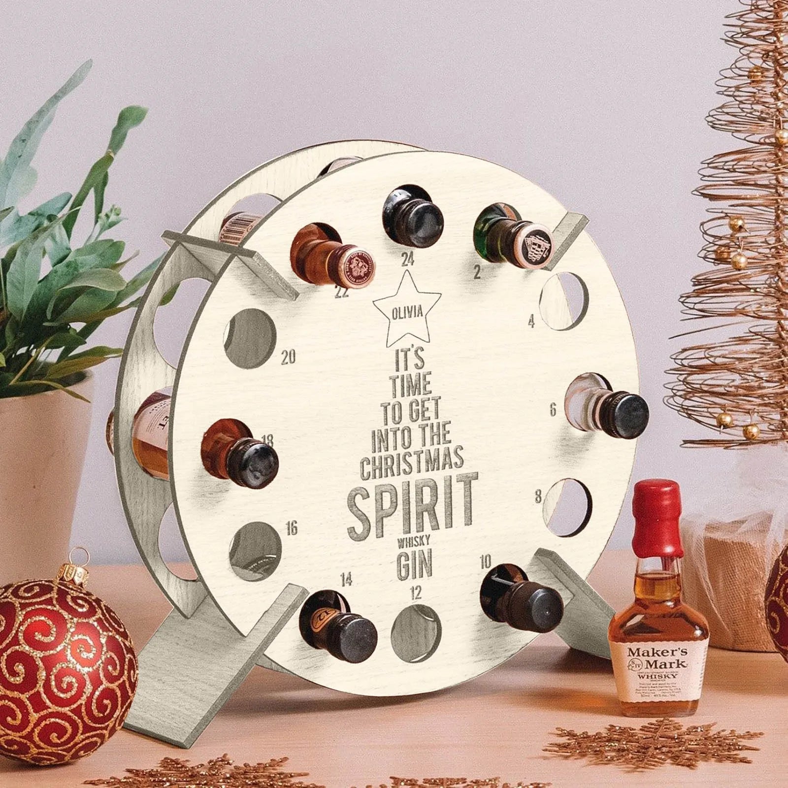 Christmas Countdown Wine Rack Wooden Christmas Tree Shaped Bottle Holder Festive Decor Ornament Craft Accessory