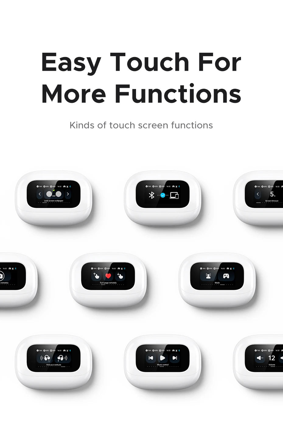 UGREEN LCD Full Color Smart Screen Wireless TWS Bluetooth Earphones Earbuds Open Clip Ear Headphones AI Call Noise Cancellation