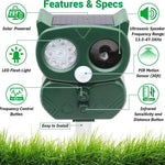 Solar Powered Ultrasonic Animal Repeller - Sonar Deterrent for Dogs, Cats, Birds