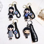Horror Wednesday Addams Silicone Keychain Toy Thing Hand Home Decor Keychain Doll Schoolbag Pendant Halloween Toy Costume Props