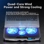 Laptop Cooling Stand for 17 Inch Notebook with 5 Height and 6 Wind Speed Adjustments, 4 Fans, LCD Display, and 2 USB Ports