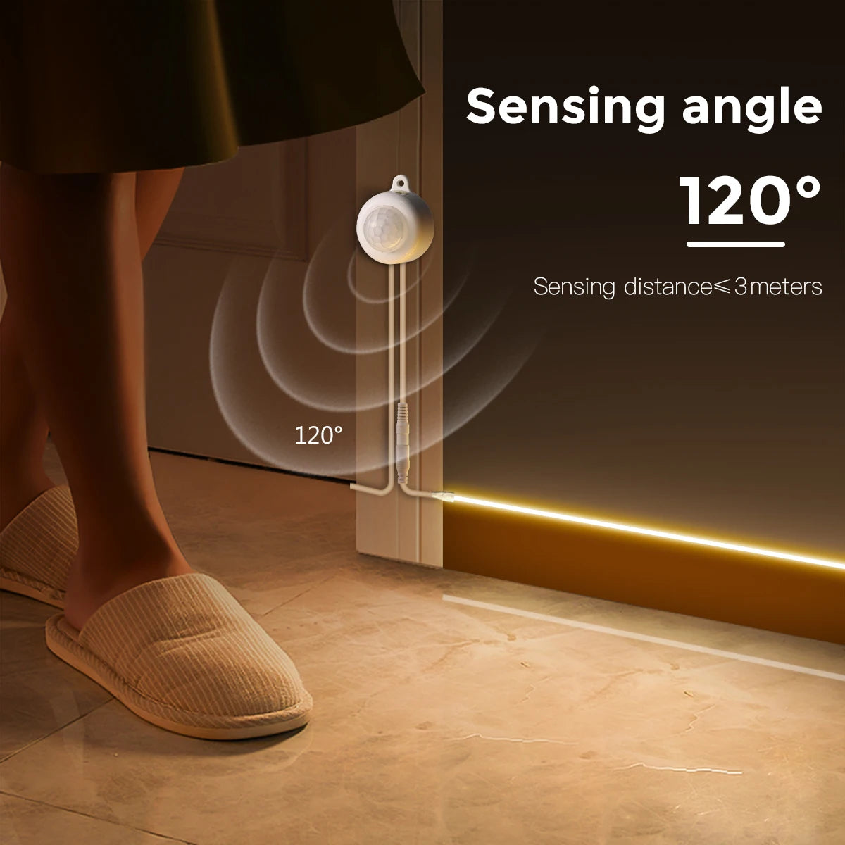 Super Bright COB LED Strip Light Smart PIR Motion Sensor 220V/110V to DC 12V Flexible Lamp Tape for Kitchen Wardrobe Room Decor