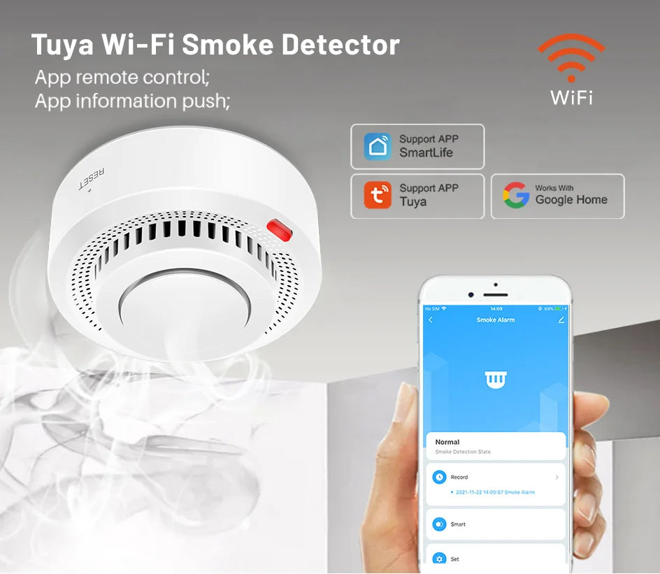 Tuya Smart WiFi Smoke Sensor Fire Protection Smoke Detector 85dB Sound Security System Firefighters  Smartlife APP Control