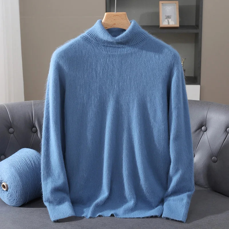 Autumn Winter Men's High Neck Pullover Knitted Sweater 100% Mink Cashmere Long Sleeved Loose Business Casual Warm Top New Styles