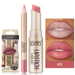 USHAS 12 Color Matte Lipstick Set Long-lasting Waterproof Lipstick + Lip Liner Set Easy Coloring Non-Stick Cup Lip Makeup Suit