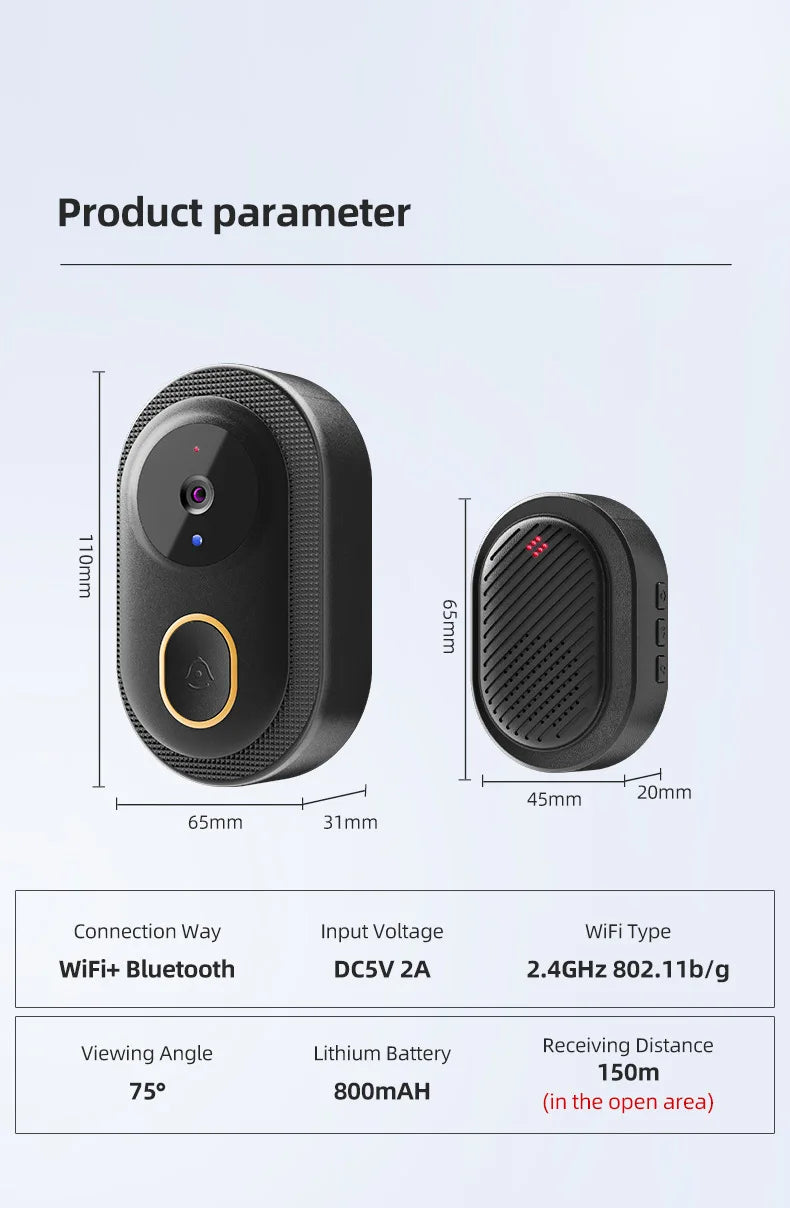 2025 Smart Doorbell Pro: Weatherproof, 1080P Video Intercom & Night Vision, Tuya App Alerts for Home Security Package