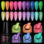 MEET ACROSS 7ml Pink Fluorescent Reflective Gel Nail Polish Glitter Neon Semi Permanent UV LED Gel Nail Art Varnish Manicure
