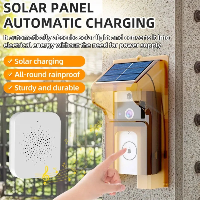 Smart Visual Doorbell with Solar Panel, Anti-Explosion Design, Real-Time Monitoring, Voice Distortion, Waterproof Cover