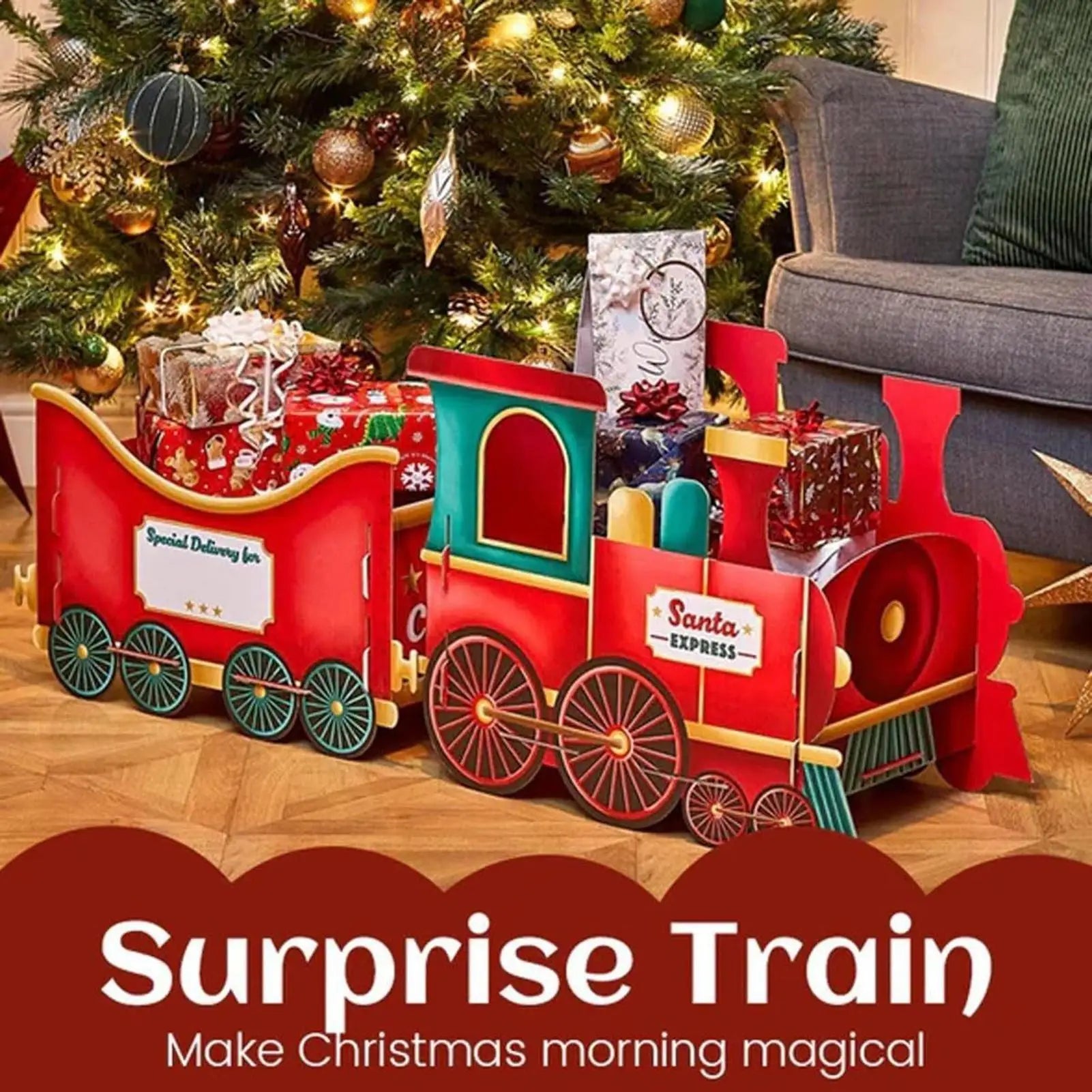 Santa Train Box  Christmas Gift Train Decoration Festive Christmas Train Santa Gingerbread Gift Boxes For Presents Candy