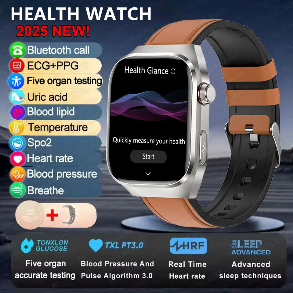 2025 New ECG+PPG Accurate Measure Heart Rate Smart Watch Men Blood Pressure Lipids Uric Acid Bluetooth Call Health Smartwatches