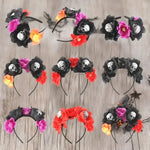 1/3PCs Halloween Headband Skull Flower Decoration Headwear Party Favors Supplies Photo Booth Props for Women Cosplay Costume