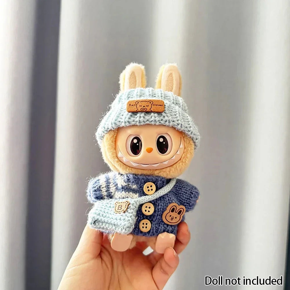 For 15-17 cm V1v2 Labubu Clothes Outfit Labubu Sitting Party Bear Label Scarf Hat Bag Dolls Accessories Cute Decoration Sweater