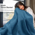 Battilo 100% Cotton Muslin Throw Blanket for Sofa 6 Layer Breathable Lightweight Boho Throws for Couch Bed Large Summer Blankets