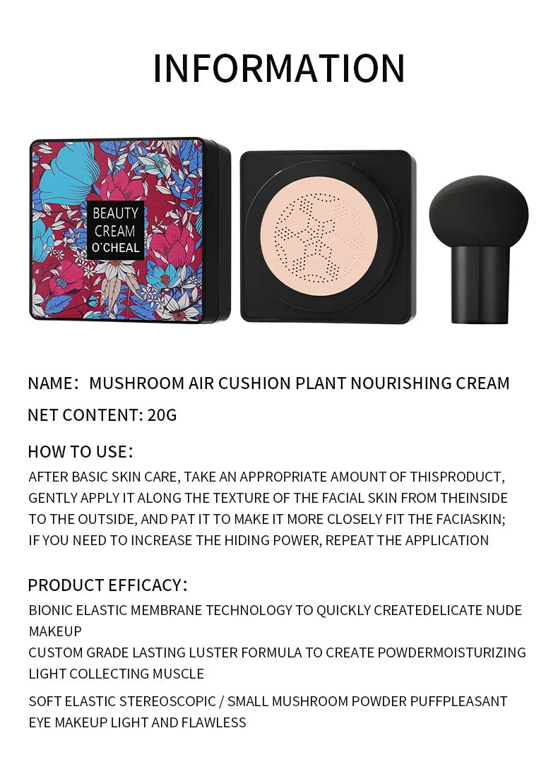 Mushroom Head Air Cushion CC Cream Foundation Concealer Oil-control BB Cream Whitening Face Base Makeup Cosmetics Moisturizing