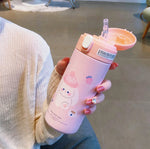 380ML Thermos Vacuum Flask Cute Cartoon 304 Stainless Steel Thermal Water Bottle Insulated Straw Cups Tumbler Drinkware