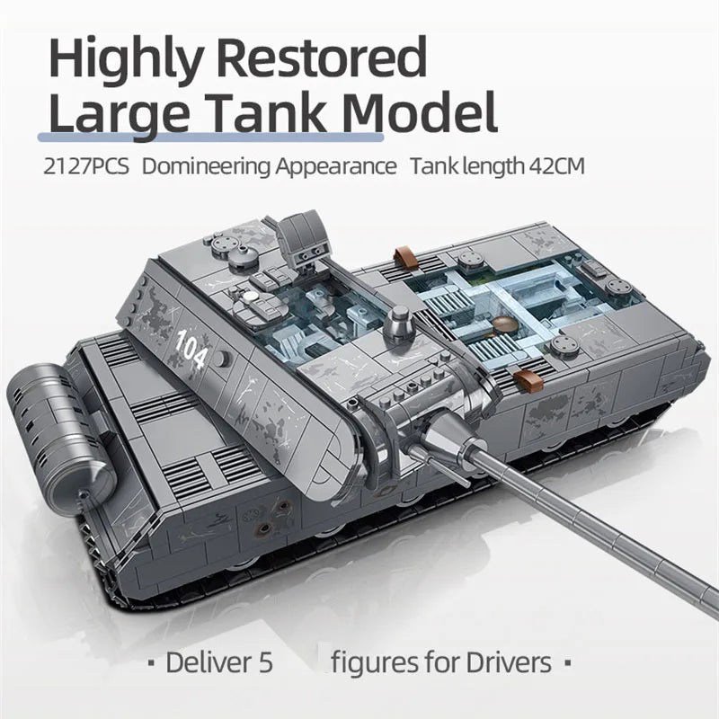 Military Heavy Tank Panzer VIII Maus Building Blocks German WW2 Soldier Police Army Weapons Bricks Children Toy Gifts for Adults