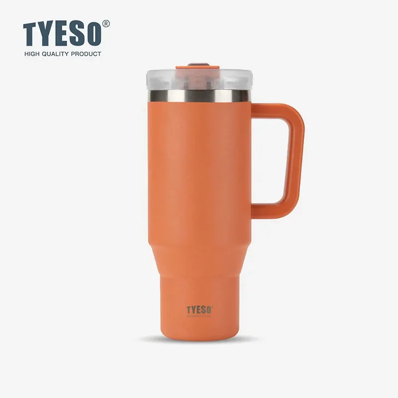 Tyeso 900/1200ML Tumbler Bottle Stainless Steel Car Mug With Handle Straw Thermal Iced Travel Vacuum Insulated Coffee Hot Cup