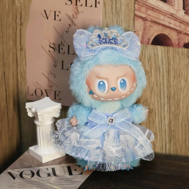 Blue Lolita Princess Skirt Dress For Labubu 3.0 V1/V2 for 20 cm cotton doll dress Outfit  for Ropa Labubu Doll Clothes