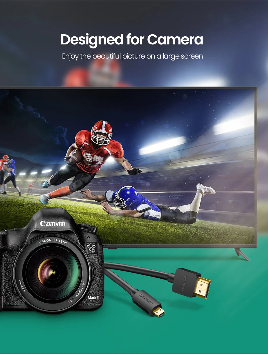 UGREEN Micro HDMI-Compatible 4K/60Hz 3D Effect Micro HD to HD Cable Male to Male For GoPro Sony Projector HDMI-Compatible Micro