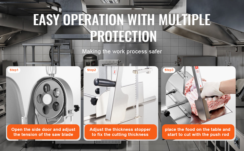 SucceBuy Commercial Electric Meat Bandsaw 650W 1800W Stainless Steel Countertop Bone Sawing Machine Frozen Fish Cutter for Pork